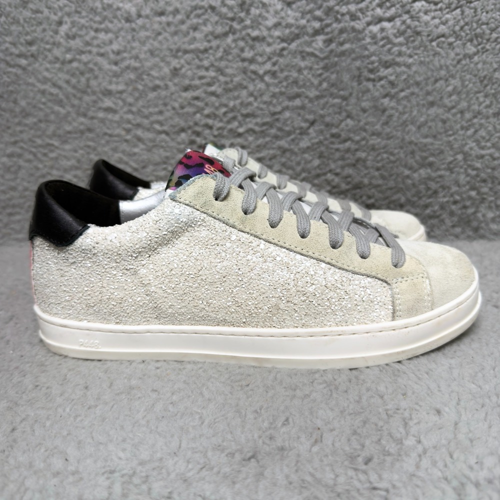P448 John Glitter Womens Size 6 Low Top Sneakers Shoes Glitter Pearl Leather